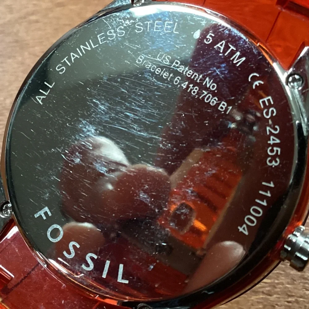 Fossil Stella Orange Acrylic Women’s Watch With Crystal Accented Bezel ES 2453